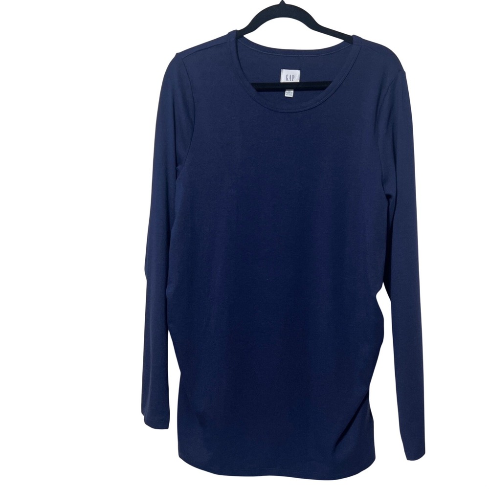 Gap Maternity Tunic Navy Blue Long Sleeve Ruched Side T-Shirt XL Modern